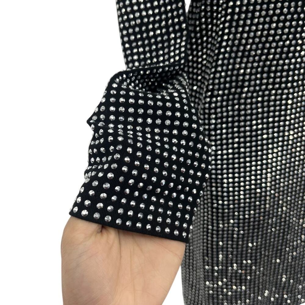 GOOD AMERICAN  Embellished Mini Dress in Black Bodycon Long Sleeve Crew Neck Med - Picture 10 of 14